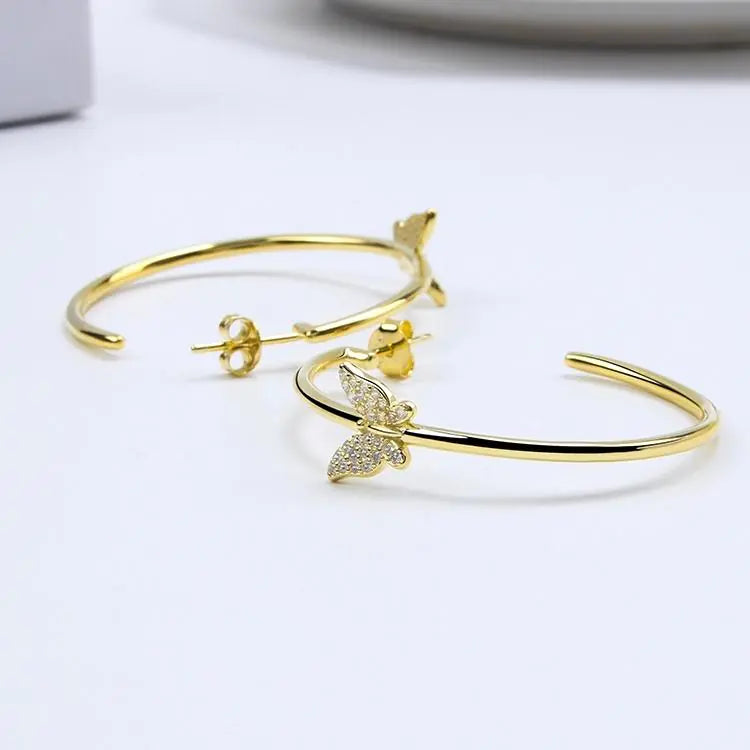 Rhinestone Butterfly Earrings Post Back