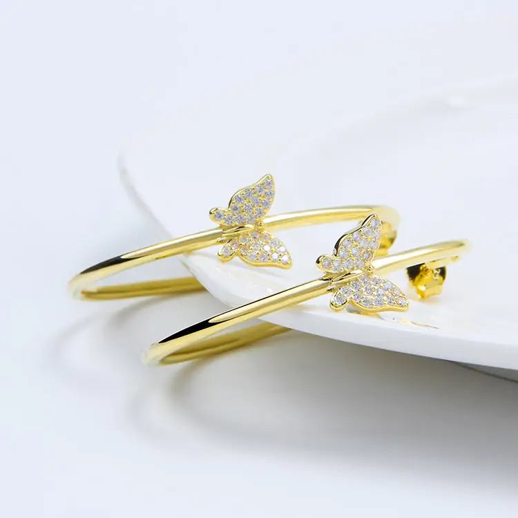 Whimsical Rhinestone Butterfly Hoop Earrings