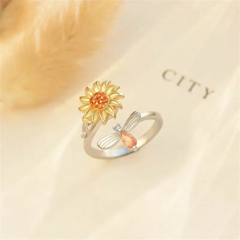 Adjustable Sunflower Bee Fidget Ring-What About Noah