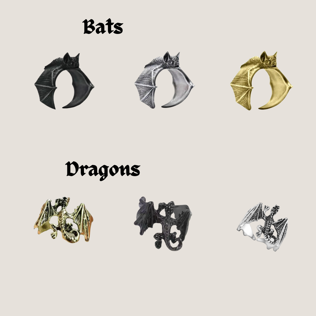 Antique-Style Dragon and Bat Rings-What About Noah