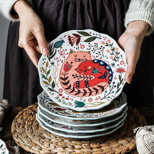 Colorful Kitten Hand-Painted Ceramic Dinner Plate-What About Noah