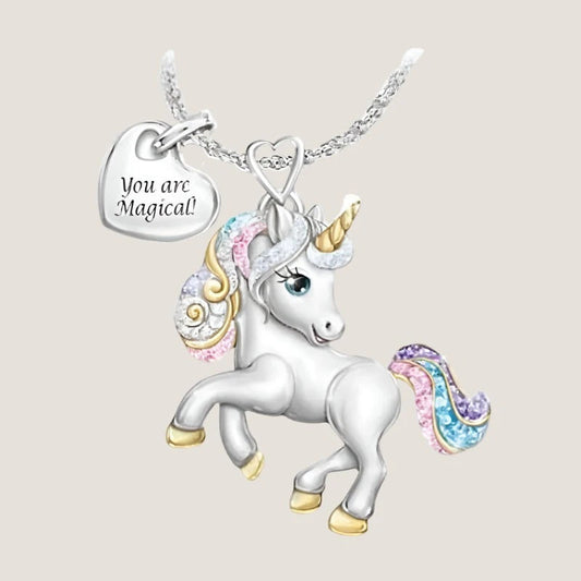 Colorful Zirconia Unicorn Necklace-What About Noah