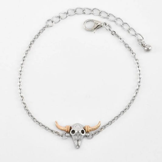 Cow Skull Charm Layering Chain Bracelet