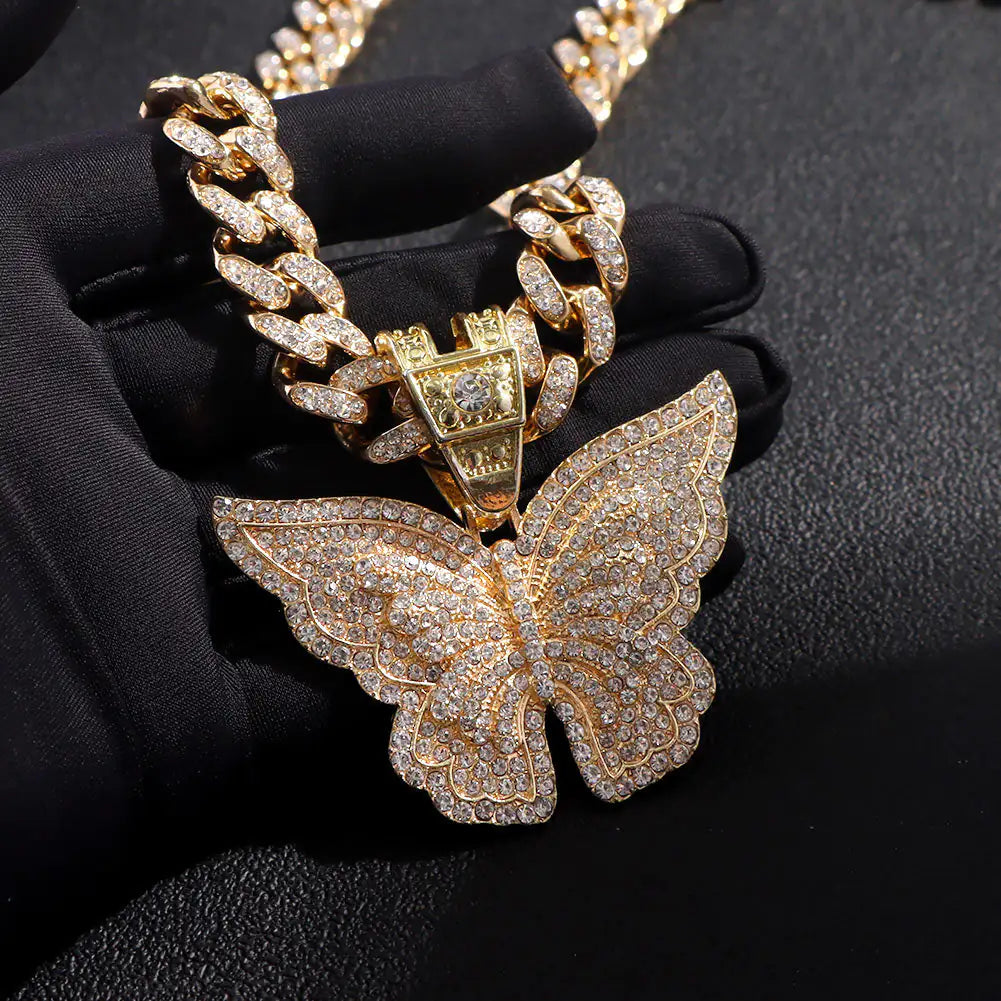Iced Out Butterfly Pendant Necklace-What About Noah