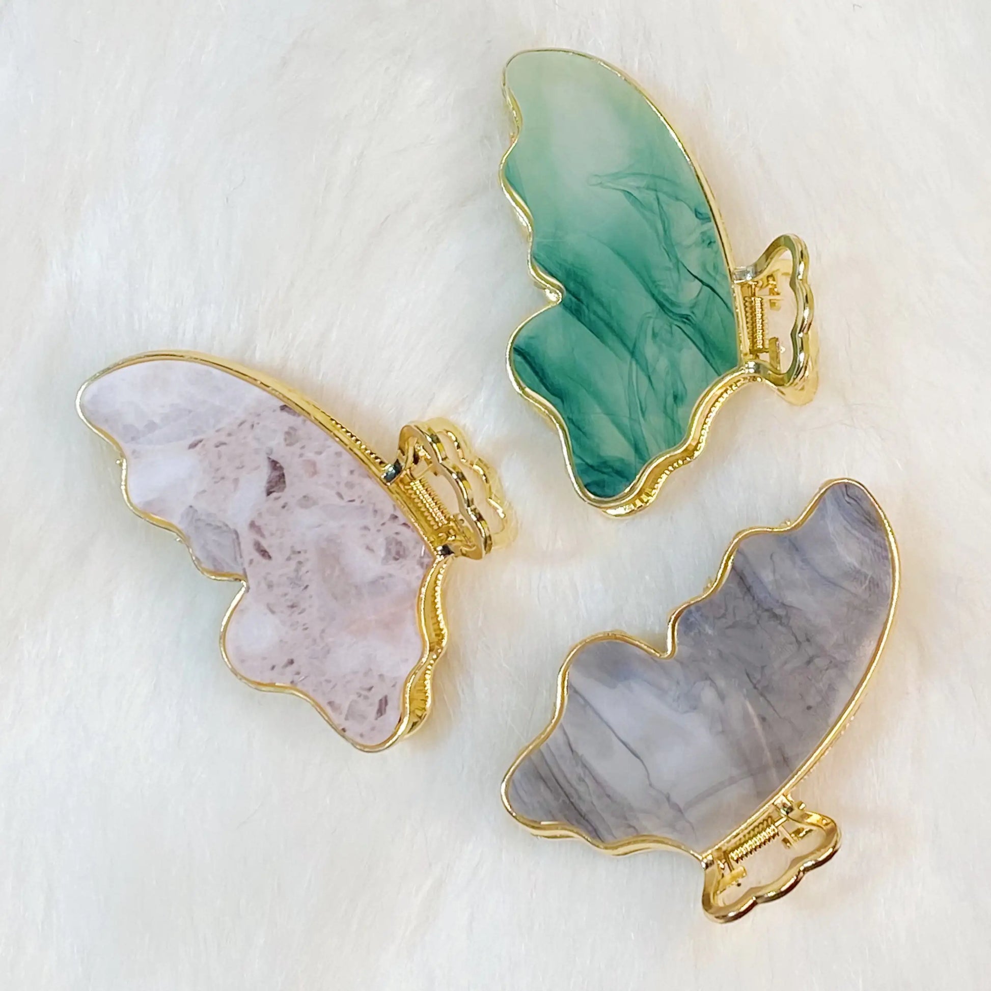 Marble Resin Butterfly Hair Clips