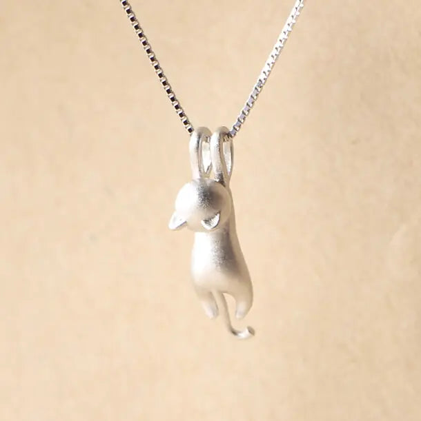 Silver Cat Pendant Necklace-What About Noah