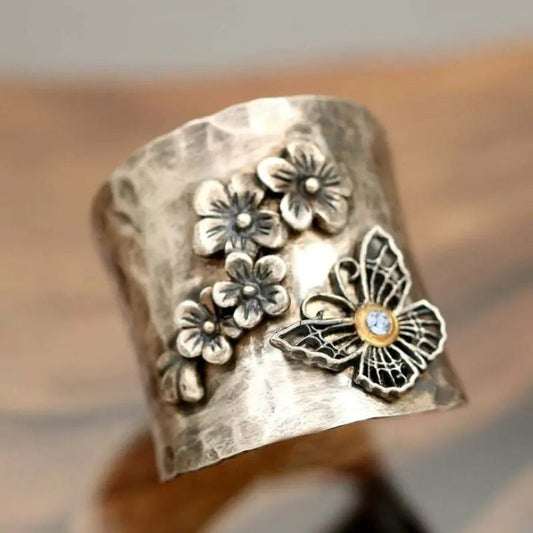 Vintage-Inspired Butterfly and Flowers Ring-What About Noah